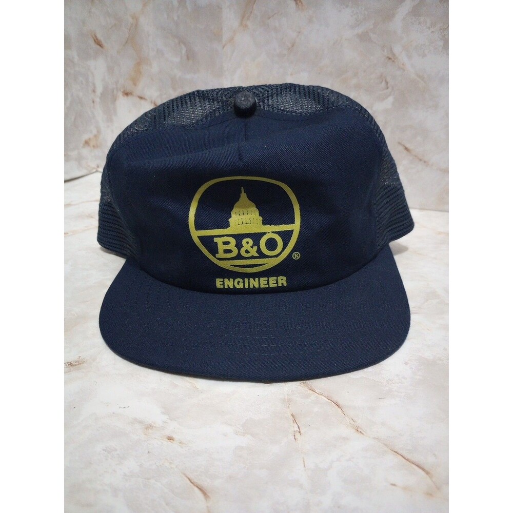 B & O Engineer Snapback Hat Made In USA Vintage New Old Stock Navy Blue